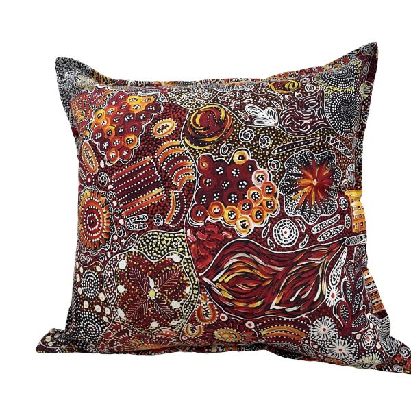 Cushion Cover design by Janet Golder Kngwarreye "My Country" is an aerial view depicting Life on Country